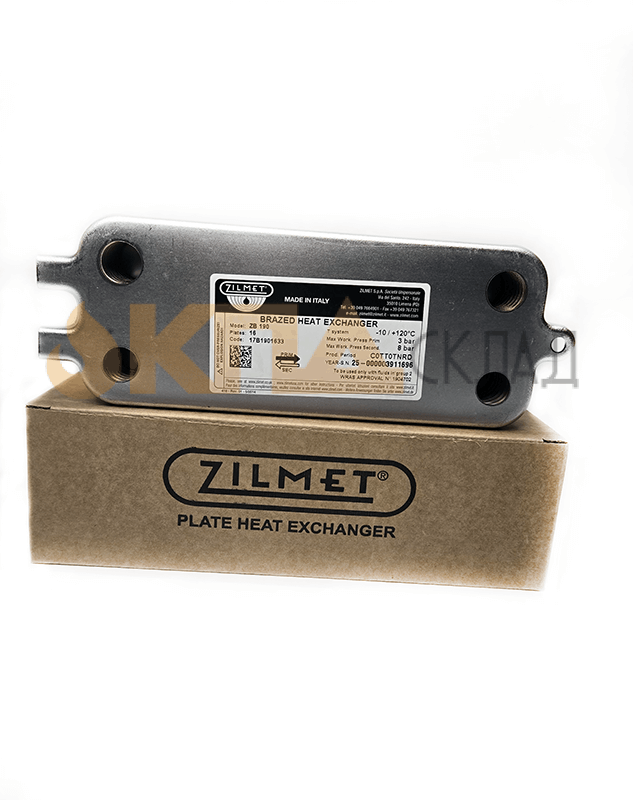 Теплообменник вторичный ГВС ZILMET 16 пластин для Bosch Gaz 2000/6000, Buderus U072